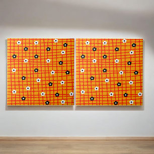 Azulejo Retro Bold Naranja Floral Cuadrícula Cuadrada Botá