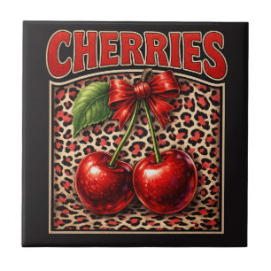 Azulejo Retro Cherry Coquette Diseño de Lazo de Moda sobre