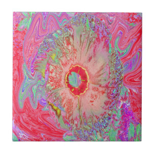Azulejo Retro Corallino Arcoíris Hibisco Psicodélico