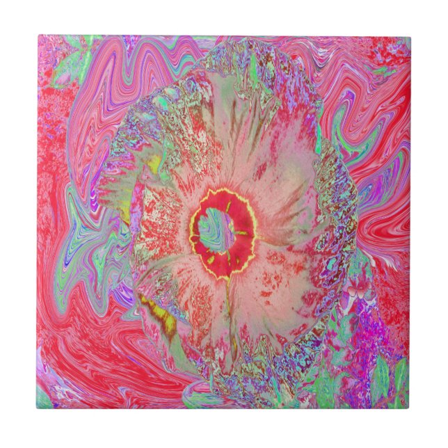 Azulejo Retro Corallino Arcoíris Hibisco Psicodélico (Frente)