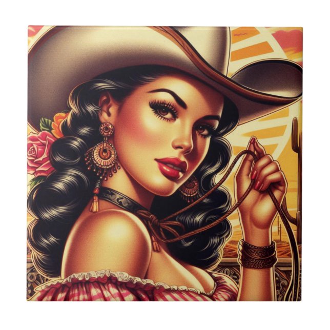 Azulejo Retro Cowgirl (Frente)