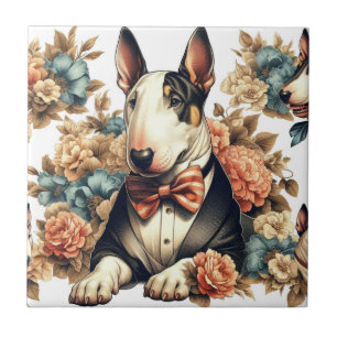 Azulejo Retro Cute Floral Bull Terrier
