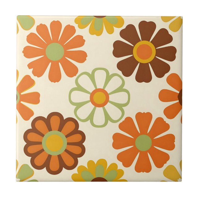 Azulejo Retro Daisy Floral Pattern (Frente)