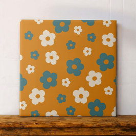 Azulejo Retro de Floral Marrón y Azul, alegre