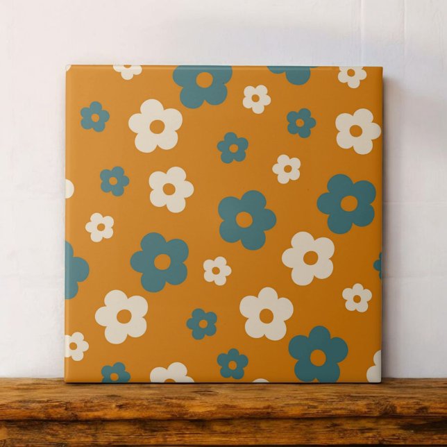 Azulejo Retro de Floral Marrón y Azul, alegre (Subido por el creador)
