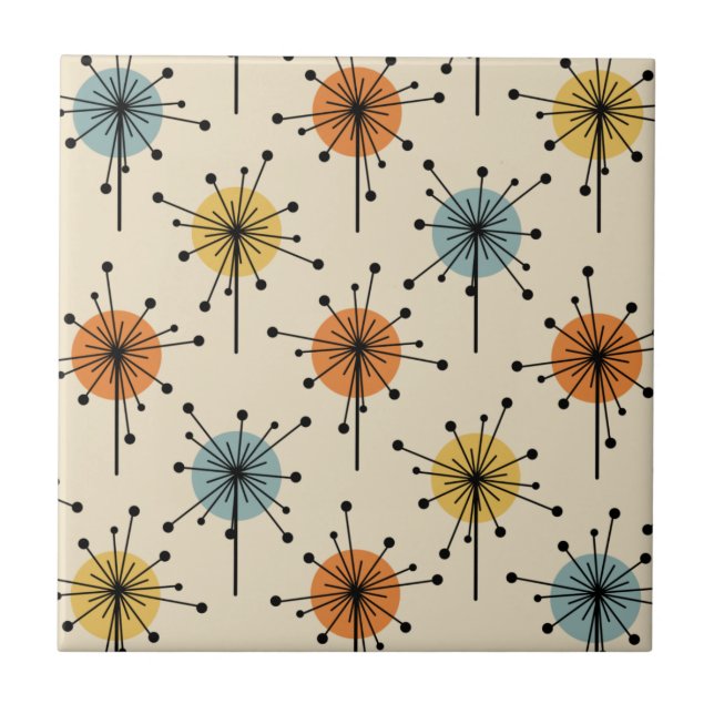 Azulejo Retro de flores de Starburst Sputnik (Frente)