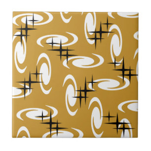 Azulejo Retro Edad Atómica Swirls Estrellas Patrón Ochre