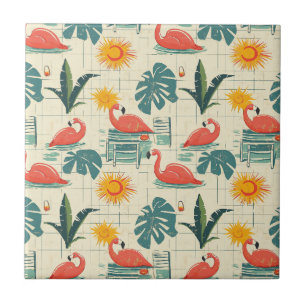 Azulejo Retro Flamingo Piscina Patrón de Verano (12)