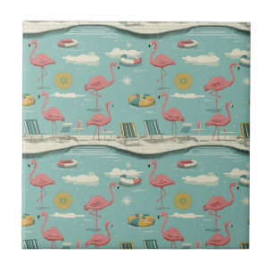 Azulejo Retro Flamingo Piscina Patrón de Verano (5)