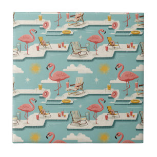Azulejo Retro Flamingo Piscina Patrón de Verano (6)