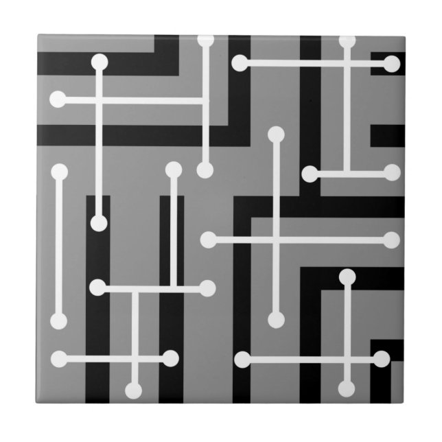 Azulejo Retro Geometric Art Maze Gray (Frente)
