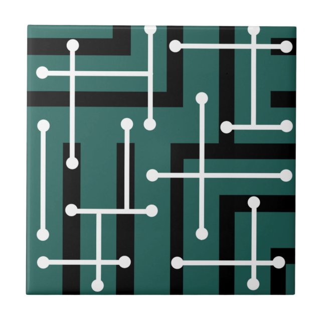 Azulejo Retro Geometric Art Maze Teal (Frente)
