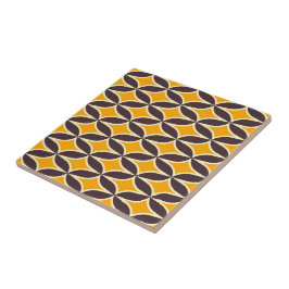 Azulejo Retro geometric pattern yellow and brown leaf
