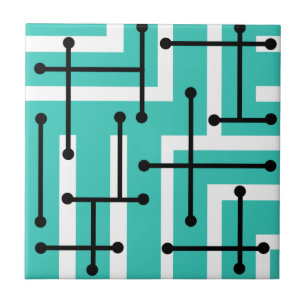 Azulejo Retro Geométrico Art Maze Turquoise