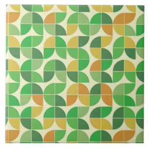 Azulejo Retro Geométrico Mediados de Siglo Verde Naranja 