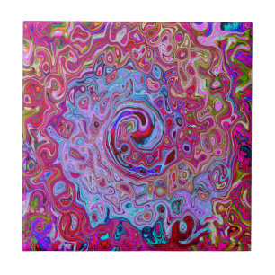 Azulejo Retro Groovy Abstract Remolino de Lavanda y Magent