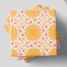 Retro Groovy Sun Peace Pattern Naranja amarillo ro