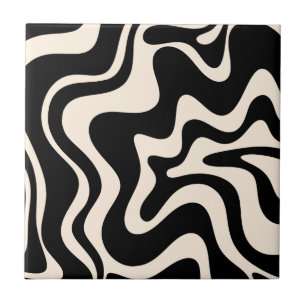 Azulejo Retro Láquido Swirl Abstract Pattern Black Cream
