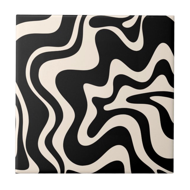 Azulejo Retro Láquido Swirl Abstract Pattern Black Cream (Frente)