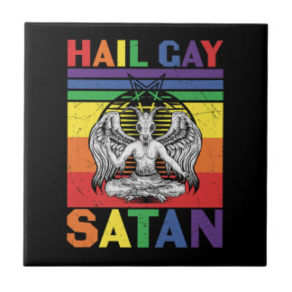 Azulejo Retro LGBT Bandera arcoiris Hail Gay Satan Gótico