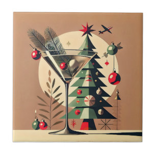 Azulejo Retro Martini de árbol de Navidad de los 50 Jet Se