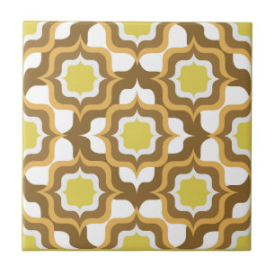 Azulejo Retro Mediterráneo Amarillo Marrón Blanco