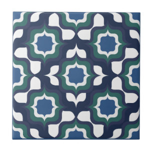 Azulejo Retro Mediterráneo Azul Marino Blanco