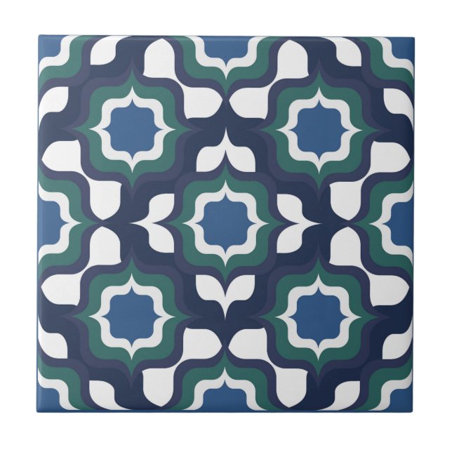 Azulejo Retro Mediterráneo Azul Marino Blanco (Frente)