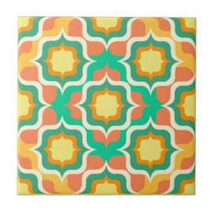 Azulejo Retro Mediterráneo Naranja Verde Amarillo Blanco