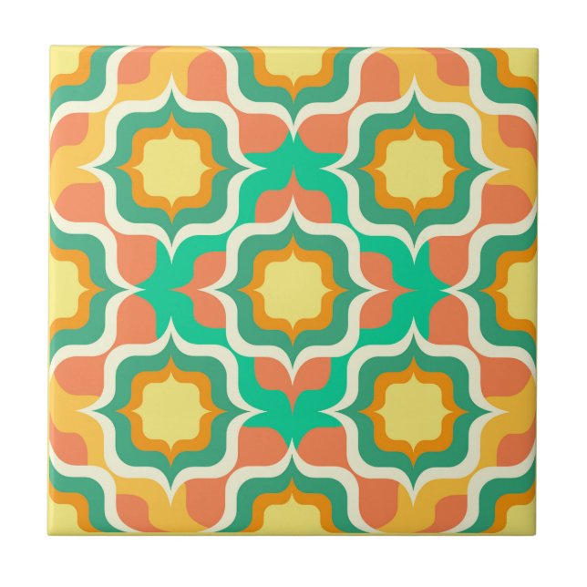 Azulejo Retro Mediterráneo Naranja Verde Amarillo Blanco (Frente)