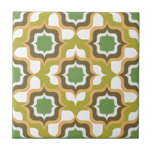 Azulejo Retro Mediterráneo Verde Marrón Blanco