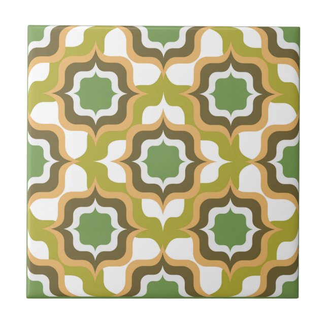 Azulejo Retro Mediterráneo Verde Marrón Blanco (Frente)