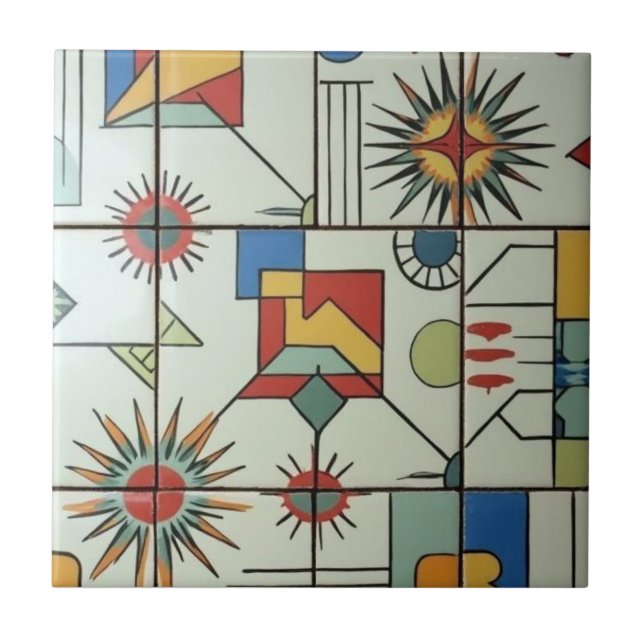 Azulejo Retro Mid Century Modern Atomic Geometric Pattern (Frente)