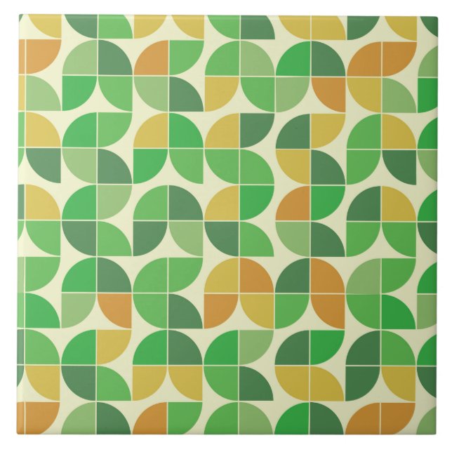 Azulejo Retro Mid del siglo Geométrico floral verde (Frente)