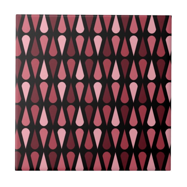 Azulejo Retro Midcentury Teardrops Black Red (Frente)