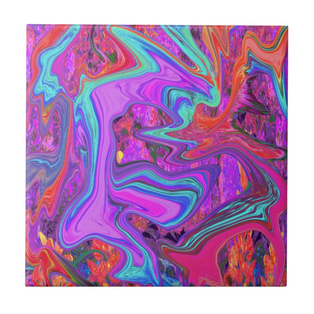 Azulejo Retro morado, azul y Naranja Resumen de arte líqui (Frente)