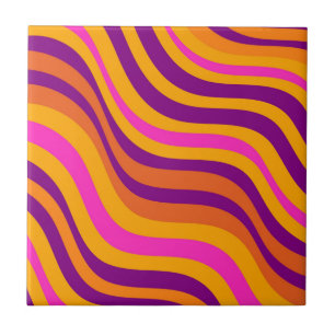 Azulejo Retro Naranja Púrpura Onda de Raya Moderno Abstrac