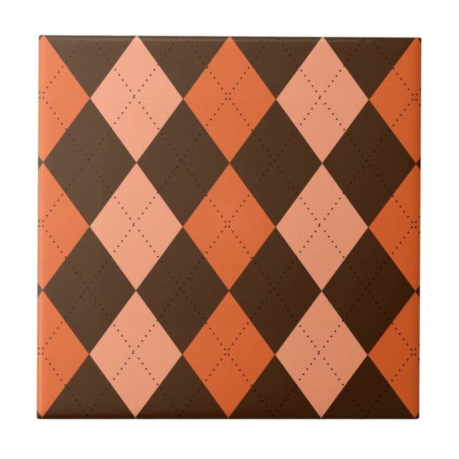 Azulejo Retro Naranja y Brown Autumn Argyle (Frente)