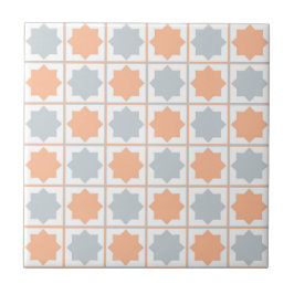 Azulejo Retro Peach Fuzz y Blue Islamic Geometric Patter