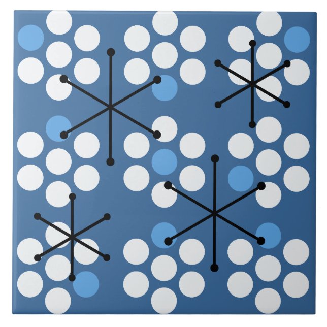 Azulejo Retro Punto MCM del siglo Medio Azul (Frente)