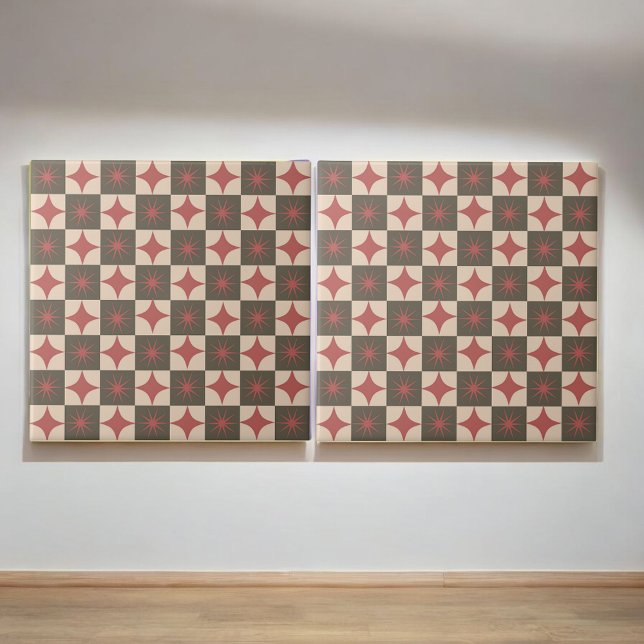 Azulejo Retro Red Starburst Checkered Mid Century Moderno (Subido por el creador)