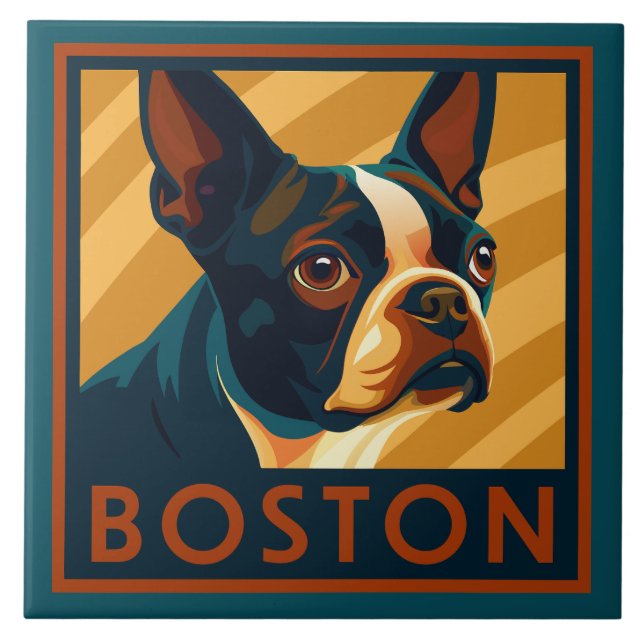 Azulejo Retro retrato de Boston Terrier (Frente)