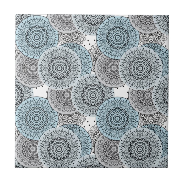Azulejo Retro, retro, azul y gris, elegante (Frente)
