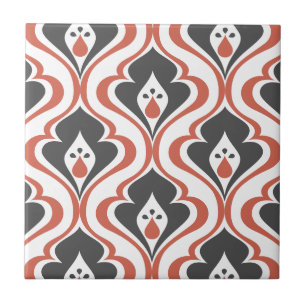 Azulejo Retro Rojos Naranja Negro Patrón Tile decorativo