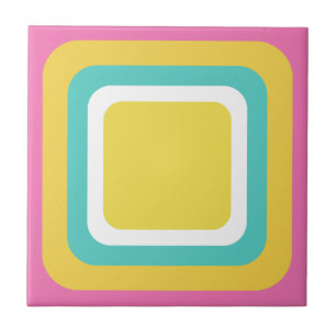 Azulejo Retro Rosa Amarillo Turquesa Blanco