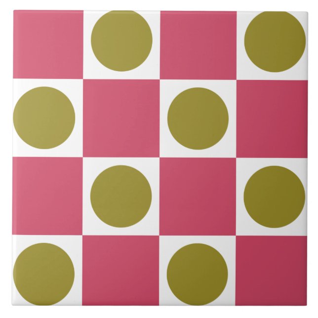Azulejo Retro Rosa y Oliva Círculo Verificado (Frente)