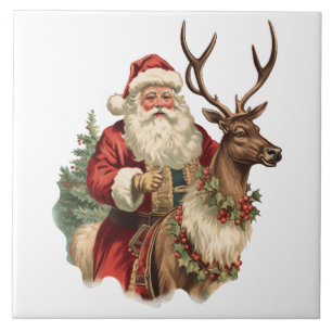 Azulejo Retro Santa Claus montando Navidades de renos