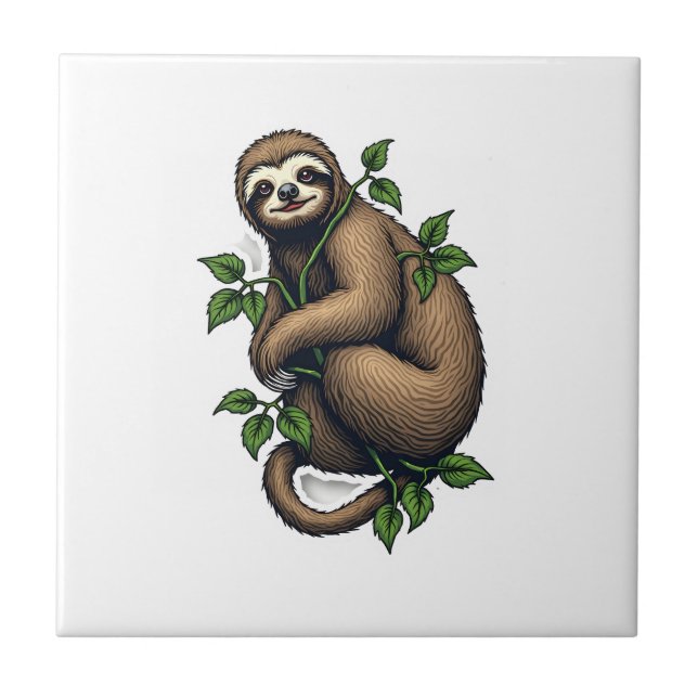 Azulejo Retro Sloth Line Art Vintage Tee (4) (Frente)