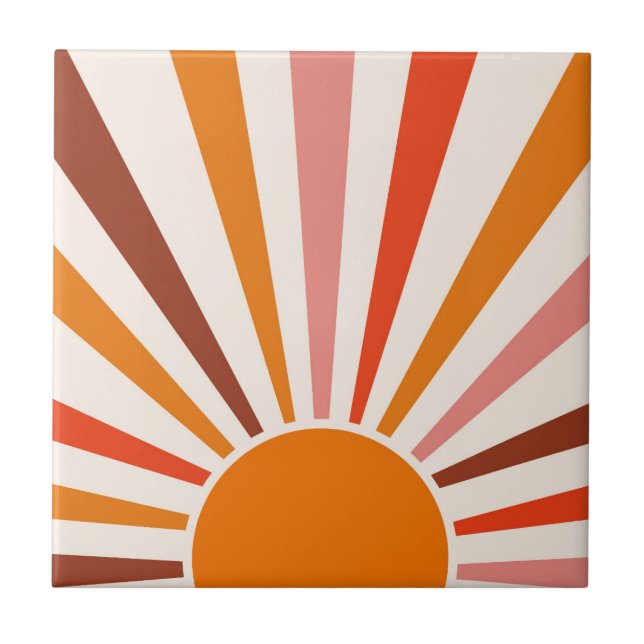 Azulejo Retro Sun Burst Naranja Sunset Rojo Amarillo Rosa (Frente)