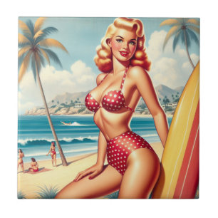 Azulejo Retro Surf Pin Up